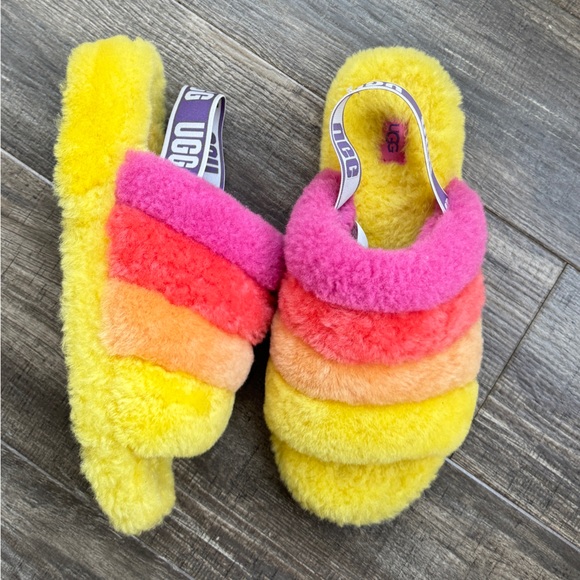 UGG Shoes - UGG FLUFF YEAH SLIDE PRIDE RAINBOW YELLOW 11 women’s